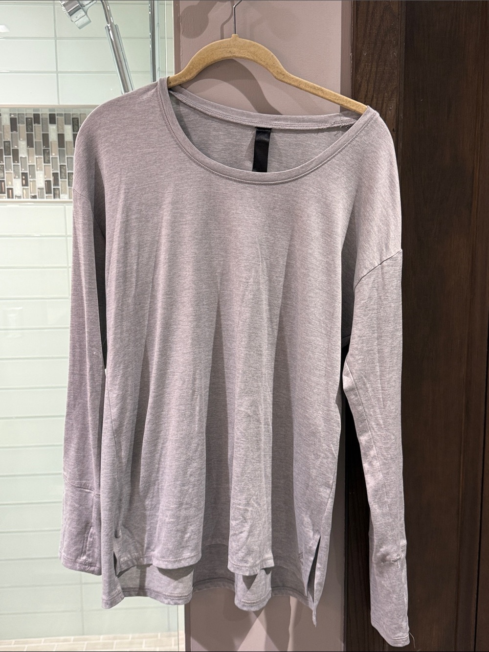 RBX Light Gray Long-Sleeve Scoop Neck Top